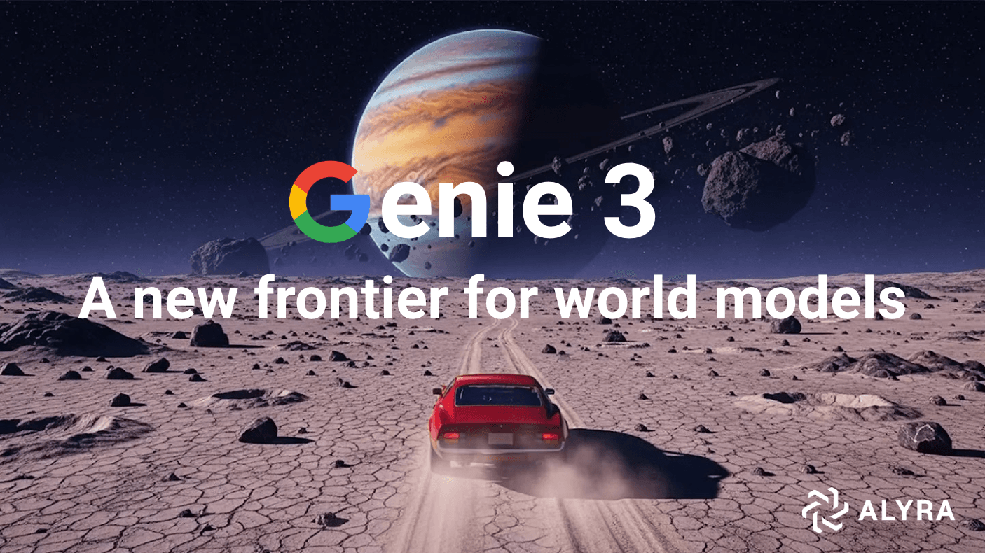 Image de l'utlisation de Genie 3 de google avec un logo Alyra, formation IA en France