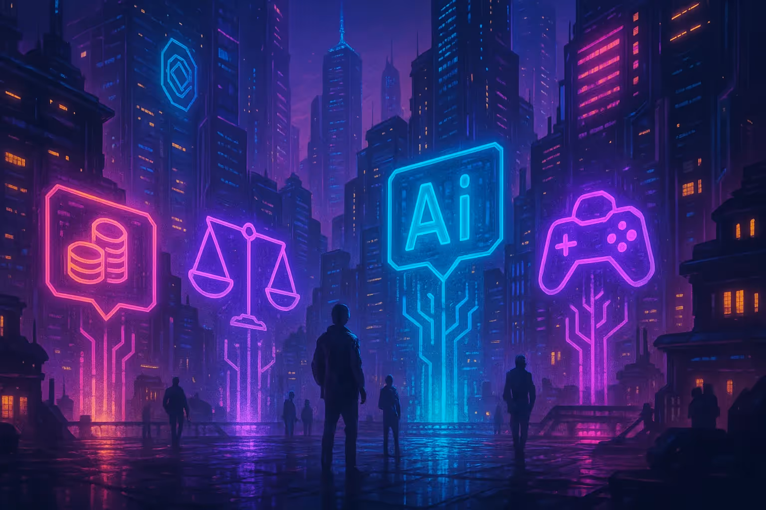 Illustration cyberpunk secteurs porteurs blockchain 2023